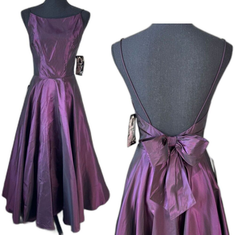 Size 6 Vintage Deadstock Zum Zum purple iridescent tea-length formal dress 10623